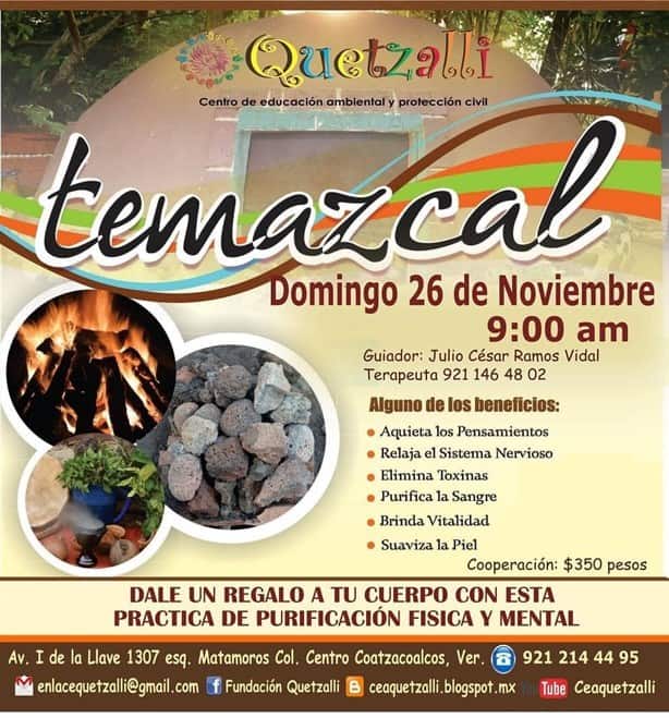 Temazcal en Quetzalli Coatzacoalcos; conoce la fecha y precio