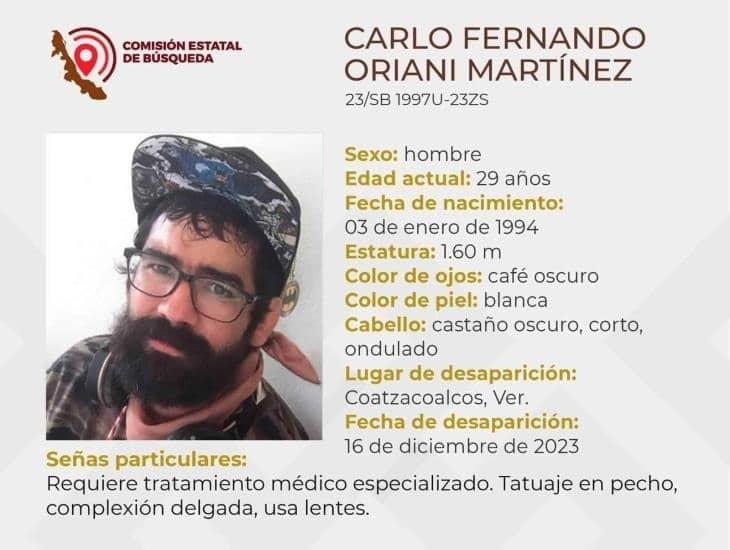 Carlos Fernando Oriani, se encuentra desaparecido en Coatzacoalcos