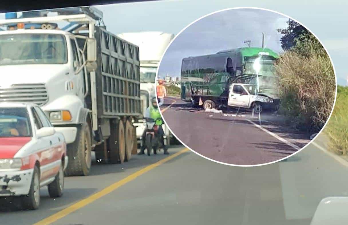 Autobús embistió a camioneta en la carretera Coatzacoalcos-Villahermosa