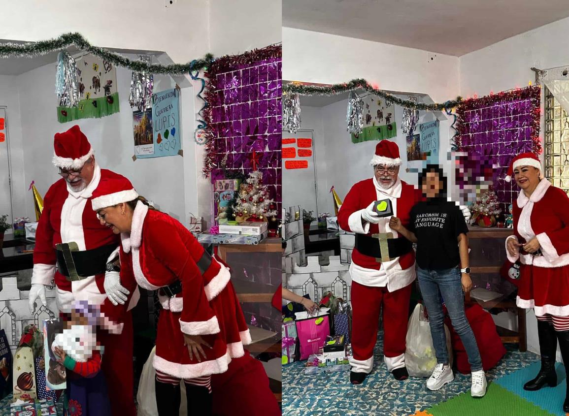 Ayudantes de Santa entregan juguetes a niños con cáncer en Coatzacoalcos