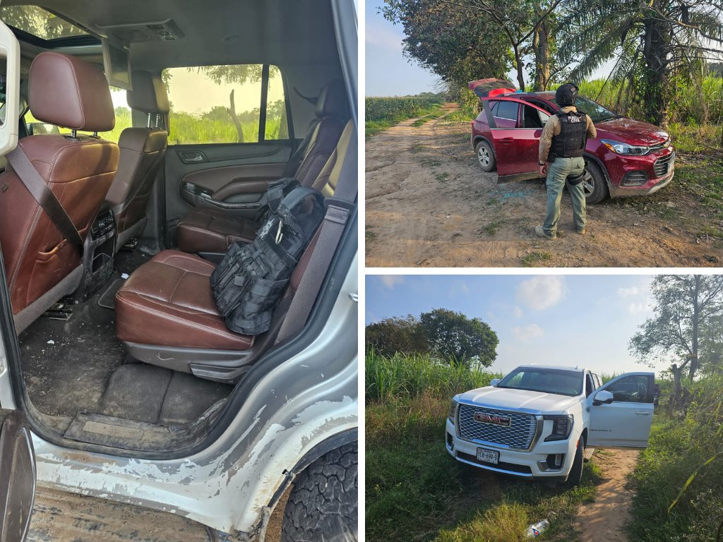 En José Azueta aseguran vehículos abandonados con impactos de bala y armamento