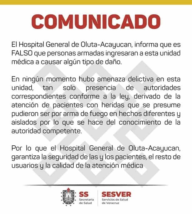 Hospital Oluta-Acayucan descarta presencia de sicarios