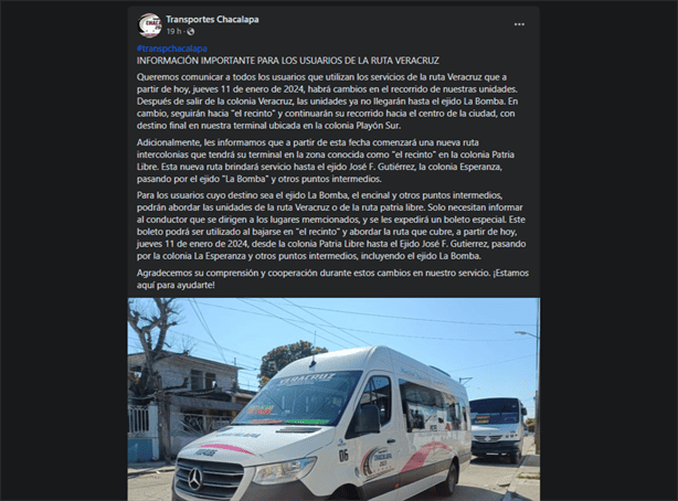 Transporte en Minatitlán anuncia nueva ruta y cambio en recorrido