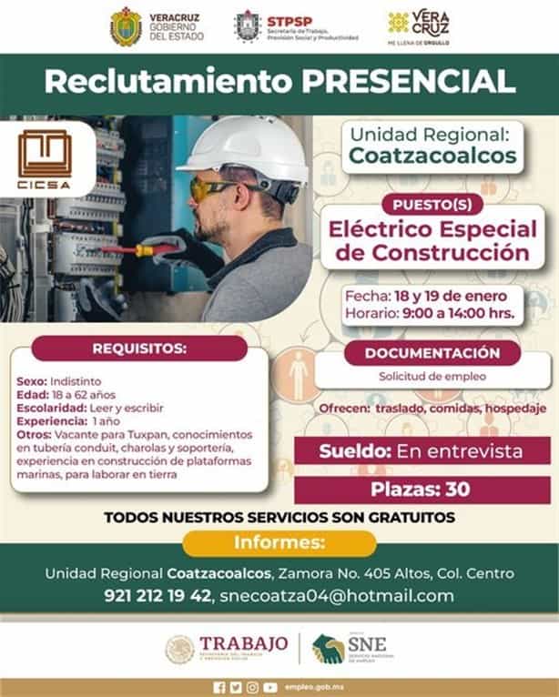 Trabajo en Coatzacoalcos: buscan electricistas para plataforma; ¿cuántas vacantes ofrecen?