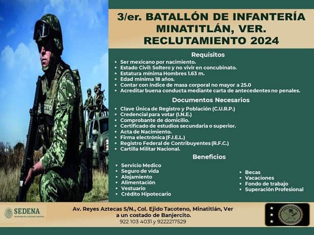 Batallón de Infantería Minatitlán inicia reclutamiento 2024 