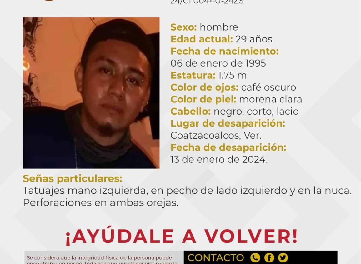 Rey Acosta Jiménez, desapareció desde el 13 de enero en Coatzacoalcos