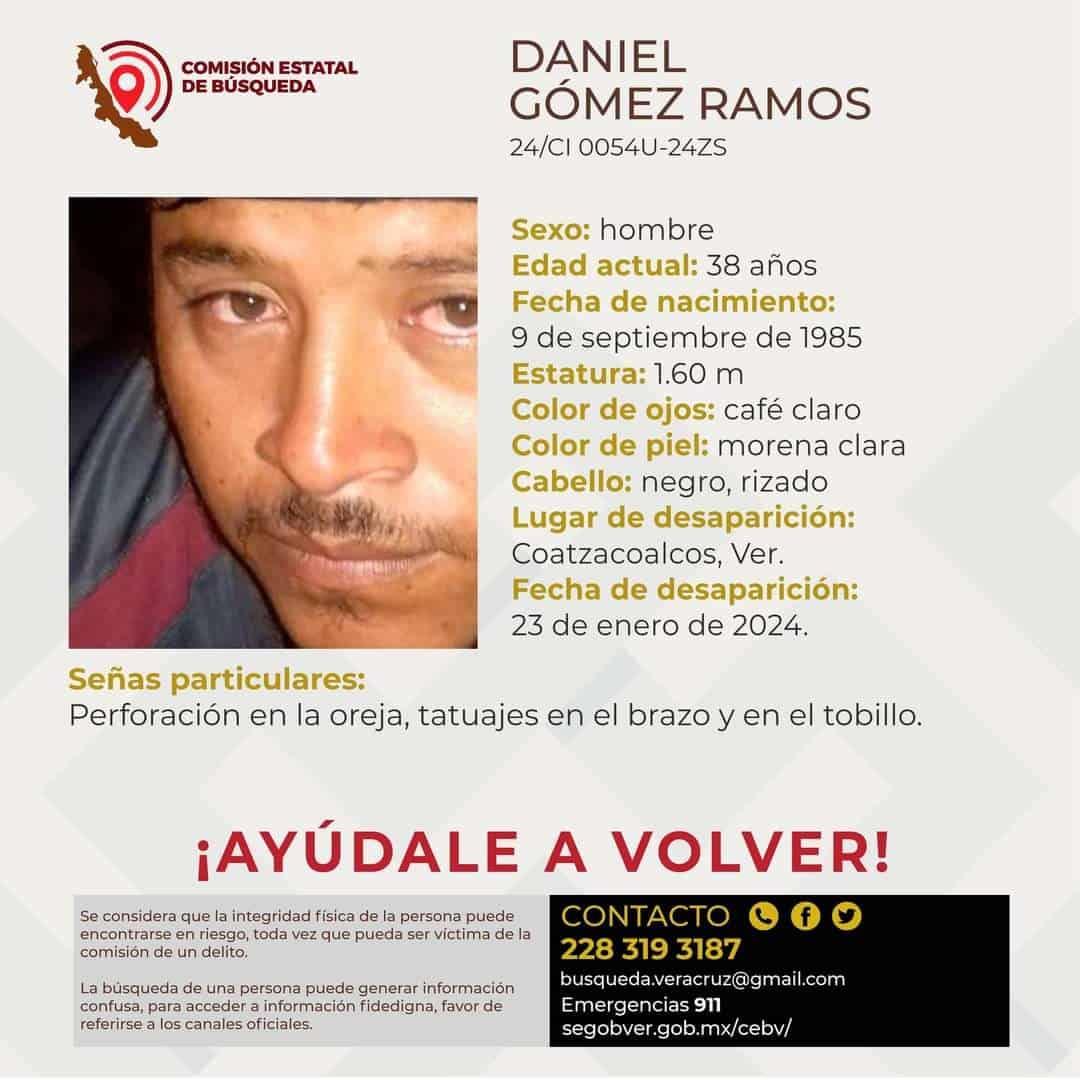 Daniel Gómez Ramos, desapareció el 23 de enero en Coatzacoalcos