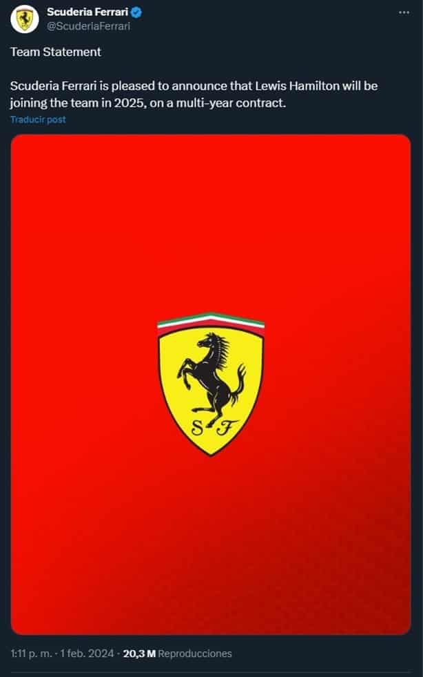 Es oficial: Lewis Hamilton será piloto de Ferrari