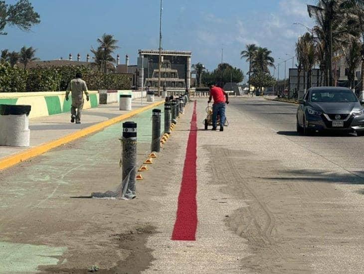 Este es el significado de la línea roja que han pintado en el Malecón de Coatzacoalcos