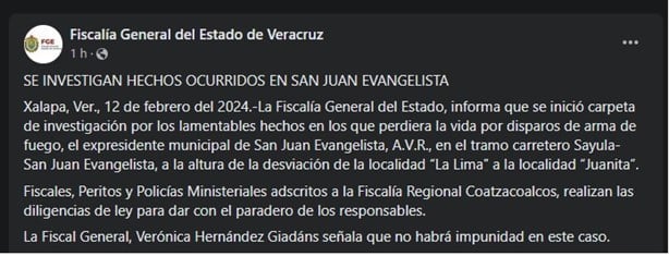 No habrá impunidad, postura de FGE tras asesinato del ex alcalde de San Juan Evangelista