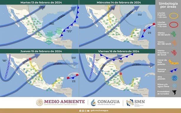 Tres nortes se unen a masa de aire polar en México, así estará el clima en Coatzacoalcos