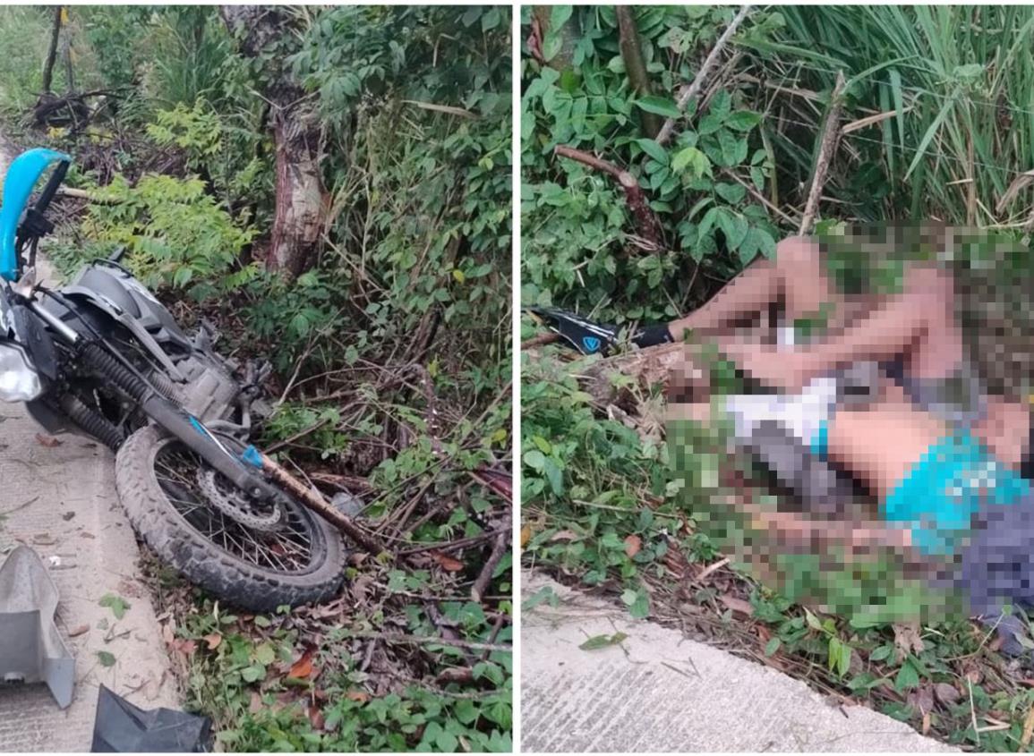 Ocupantes de moto terminan entre la maleza de la carretera Nanchital-Las Choapas