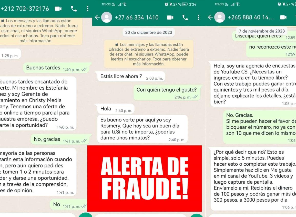 Alertan por fraudes en ofertas laborales en WhatsApp