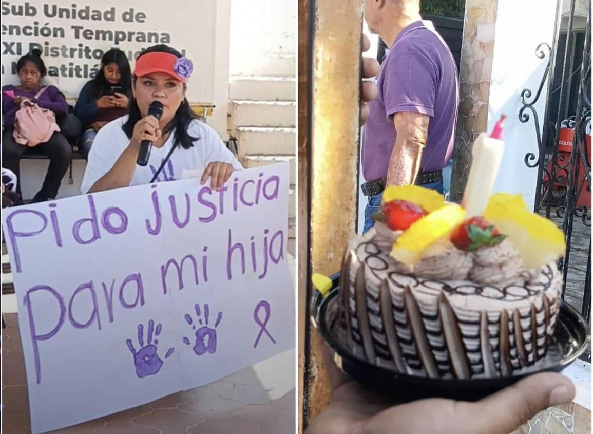 Un año sin justicia por el abuso de su hija; lleva pastel y mañanitas a la fiscalía en Minatitlán