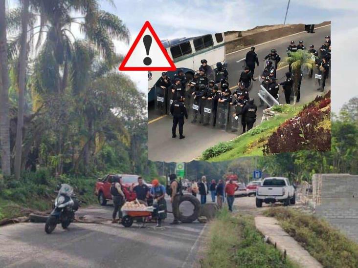 Llegan granaderos a bloqueo sobre la carretera Huatusco-Xalapa (+Video)