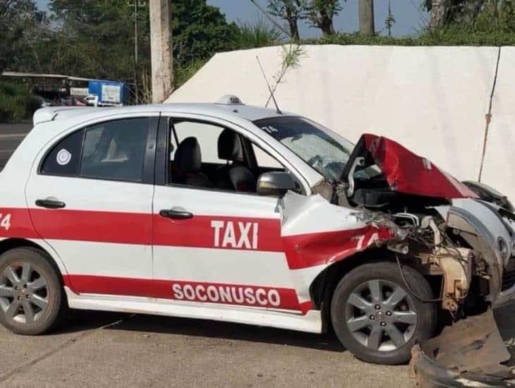 Choque en un taxi de Soconusco deja tres heridos en la Costera del Golfo