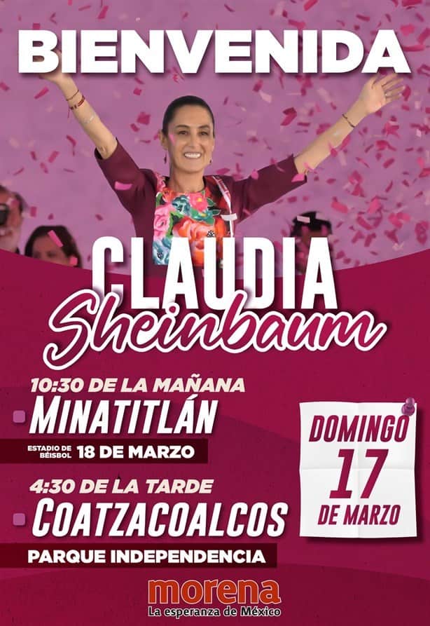 Así será el recorrido de Claudia Sheinbaum este domingo en el sur de Veracruz