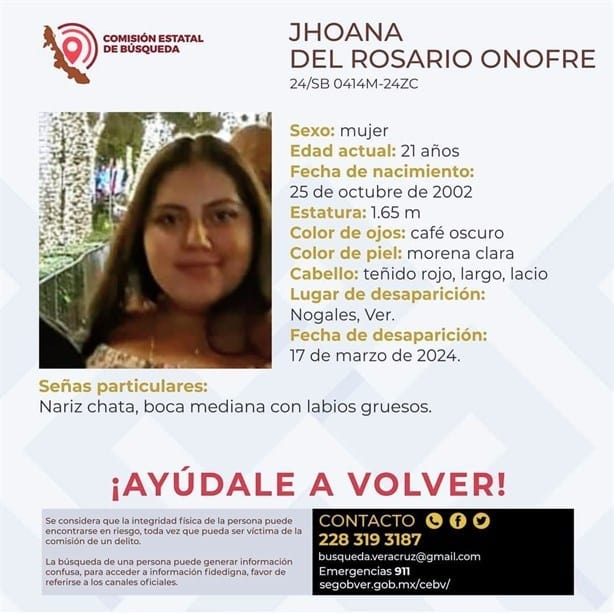 Jhoana del Rosario Onofre desapareció en Nogales; piden ayuda para encontrarla
