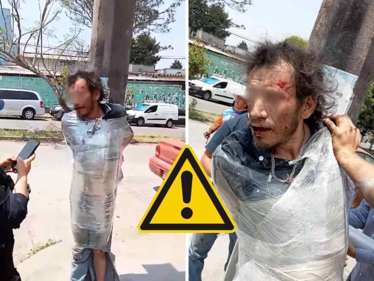 En Xalapa, amarran a presunto ladrón a un poste en la colonia Rafael Lucio (+Video)