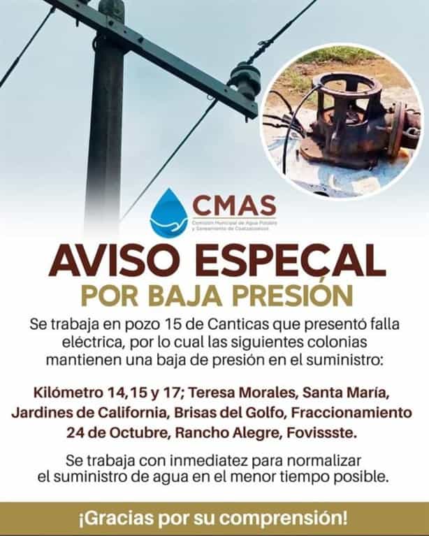 CMAS: falla deja fuera de operación a pozo de Canticas, estas colonias se quedan sin agua