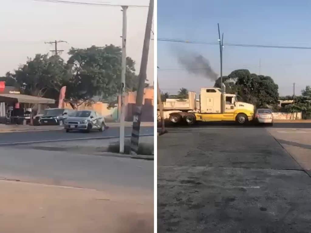Así fue el momento en que un tráiler arrastró un coche en Coatzacoalcos | VIDEO