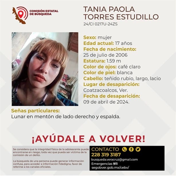 Buscan a Tania Torres en Coatzacoalcos, lleva seis días desaparecida