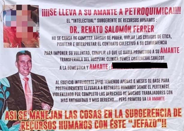 Con lonas, destapan presunta corrupción y tráfico de influencias de subgerente de Pemex en Coatzacoalcos