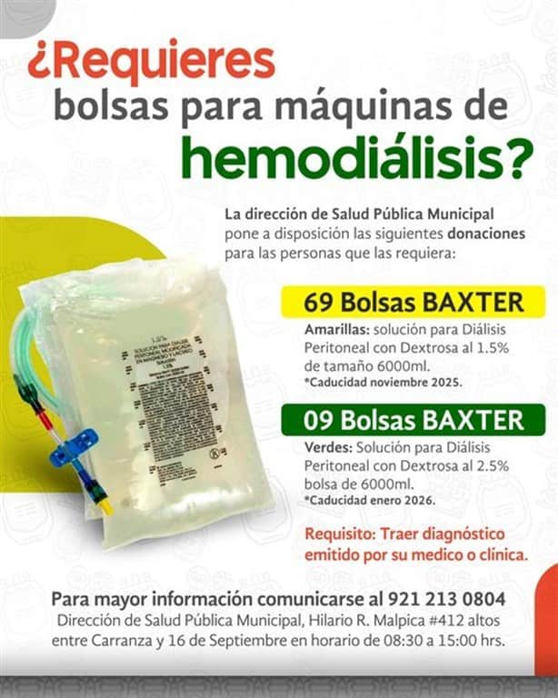 Donan bolsas para hemodiálisis en Coatzacoalcos; así puedes adquirirlas