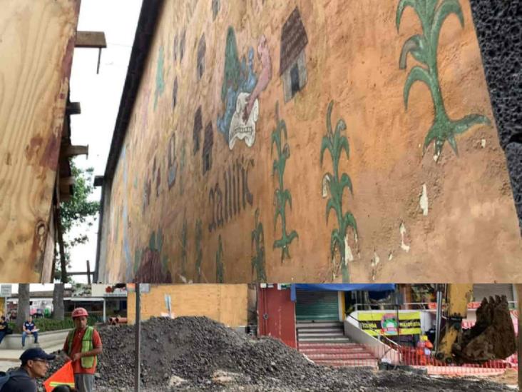 Denuncian afectación por obra a mural El Paso de Cortés, en Barrio Mágico de Xallitic de Xalapa