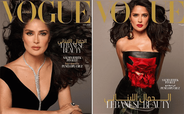 Salma Hayek deslumbra con un espectacular vestido rojo en la portada de Vogue Arabia