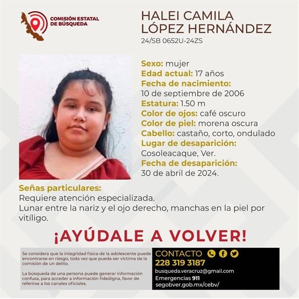 Buscan a Halei Camila en Cosoleacaque, cumple una semana desaparecida