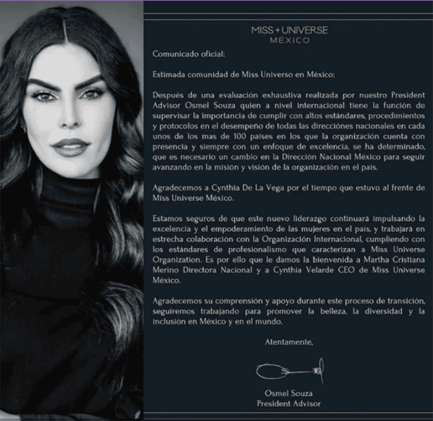¿Quién será el remplazo de Cynthia de la Vega como directora de Miss Universo México?