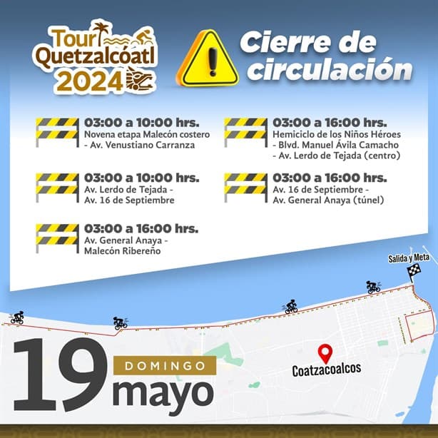 Ola de calor: estos son los nuevos horarios del cierre de circulación por Tour Quetzalcóatl en Coatza