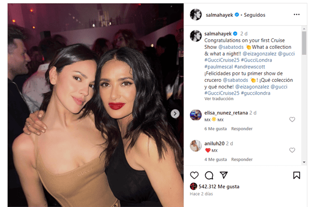 Salma Hayek y Eiza González posan juntas en desfile Gucci y enloquecen a sus fans