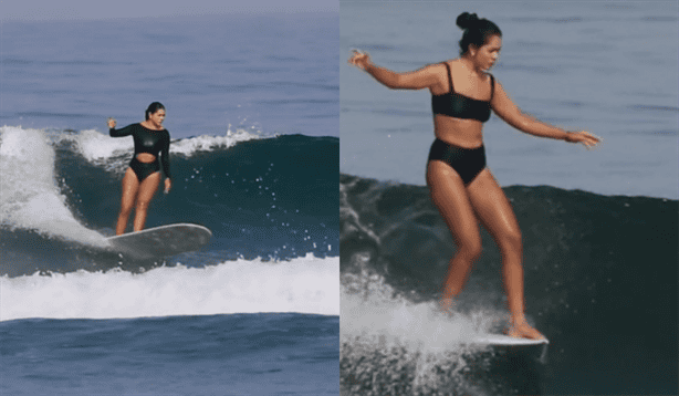 Surfista mexicana sorprende al desafiar las olas vestida de huipil (+ VIDEO)