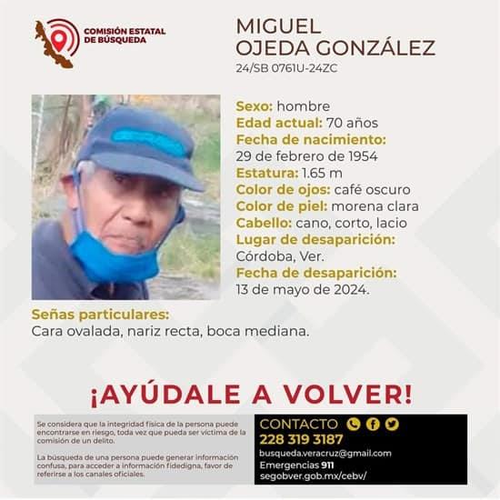 Adulto mayor se encuentra desaparecido en Córdoba