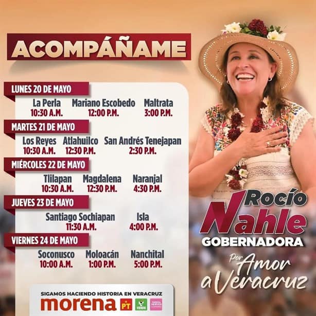 Rumbo a su cierre de campaña, Rocío Nahle visitará estos puntos del sur de Veracruz