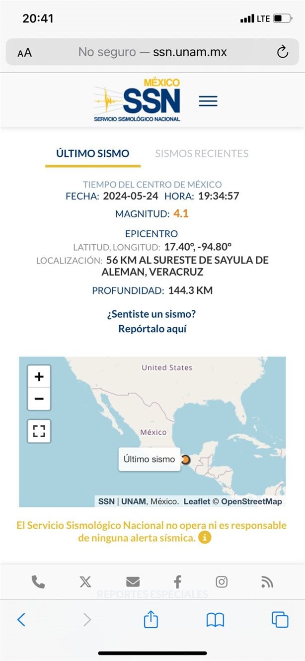 Registran sismo de 4.1 grados en la zona de Acayucan