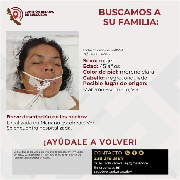 ¿La conoces? Buscan a familia de mujer internada en Hospital Regional de Río Blanco